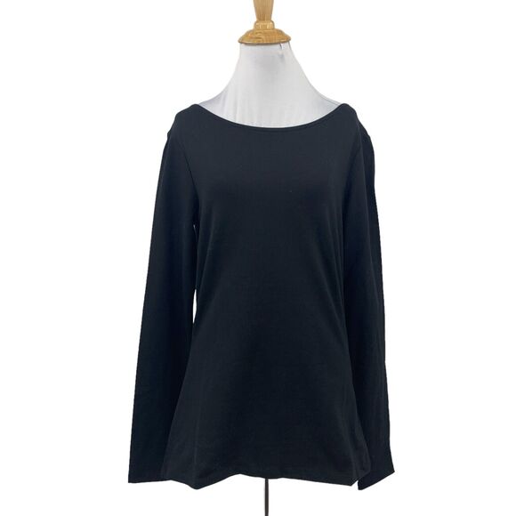 LTS Basics Shirt Womens S Small Black Cotton Stretch Scoop Back Long Sleeve Tee - Picture 1 of 12